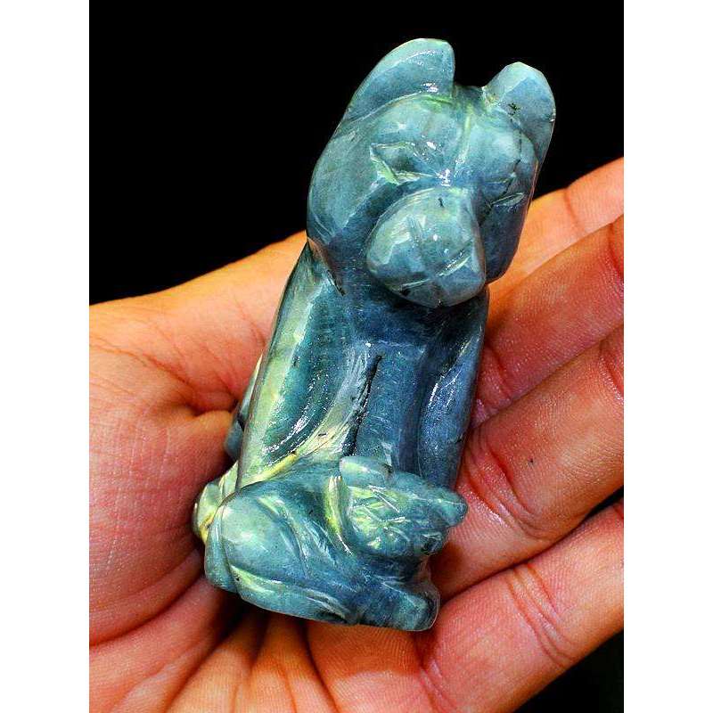 gemsmore:Amazing Flash Labradorite Carved Doggy And Puppy