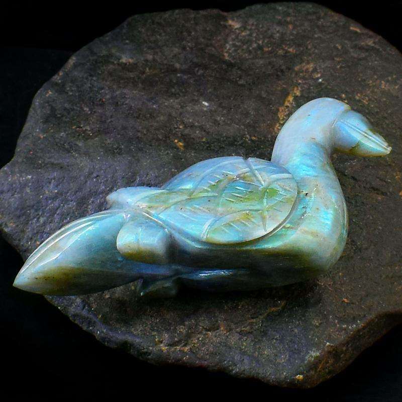 gemsmore:Amazing Flash Labradorite Carved Duck