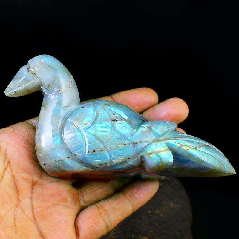 gemsmore:Amazing Flash Labradorite Carved Duck