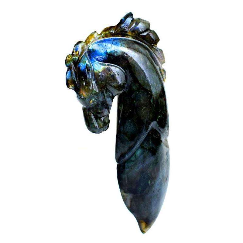 gemsmore:Amazing Flash Labradorite Carved Horse Designed Dagger