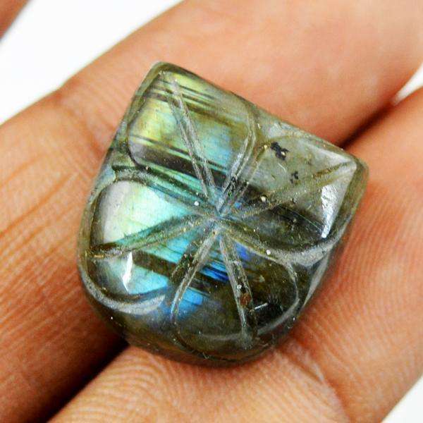 gemsmore:Amazing Flash Labradorite Flower Carved Untreated Loose Gemstone