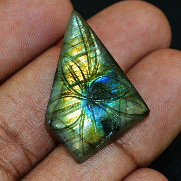 gemsmore:Amazing Flash Labradorite Flower Carved Untreated Loose Gemstone
