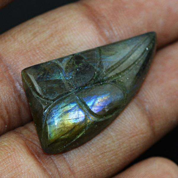 gemsmore:Amazing Flash Labradorite Flower Carved Untreated Loose Gemstone