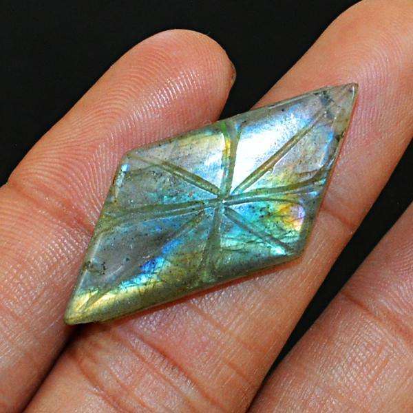 gemsmore:Amazing Flash Labradorite Flower Carved Untreated Loose Gemstone
