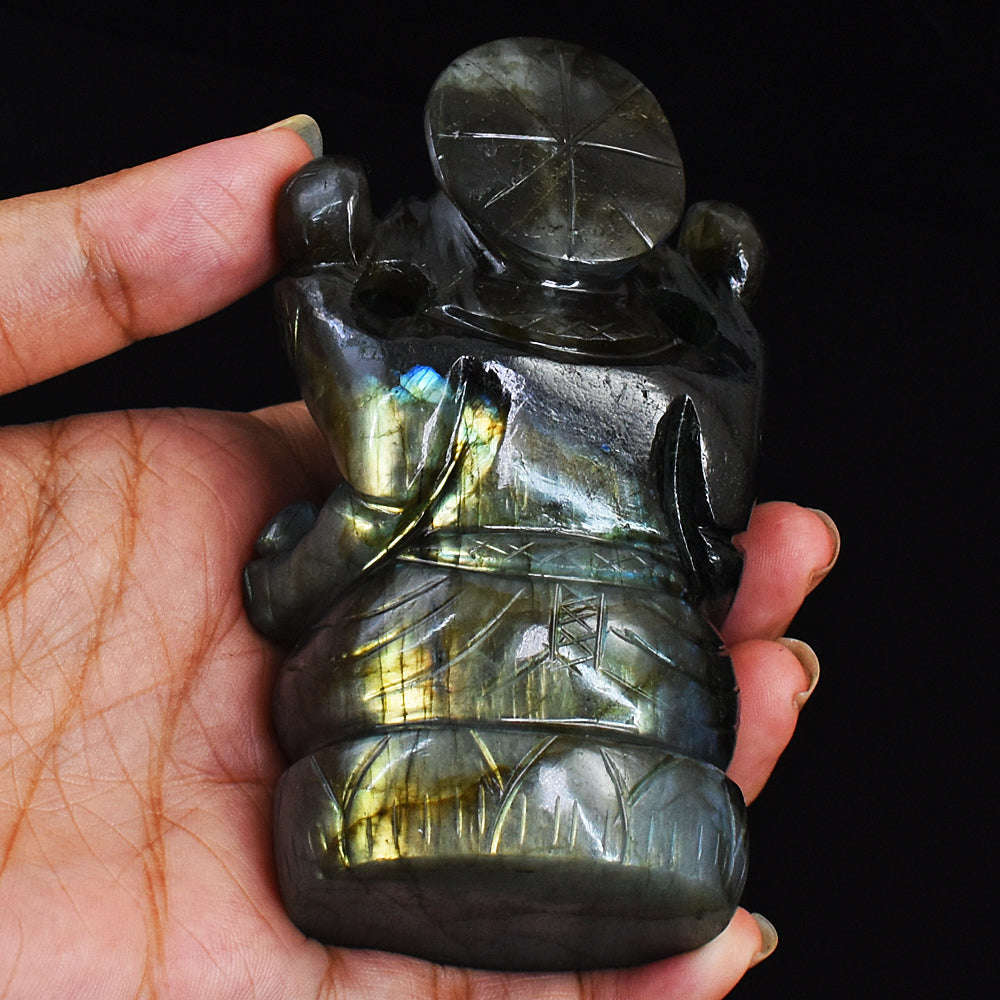 gemsmore:Amazing Flash Labradorite Gemstone Carved Lord Ganesha Idol