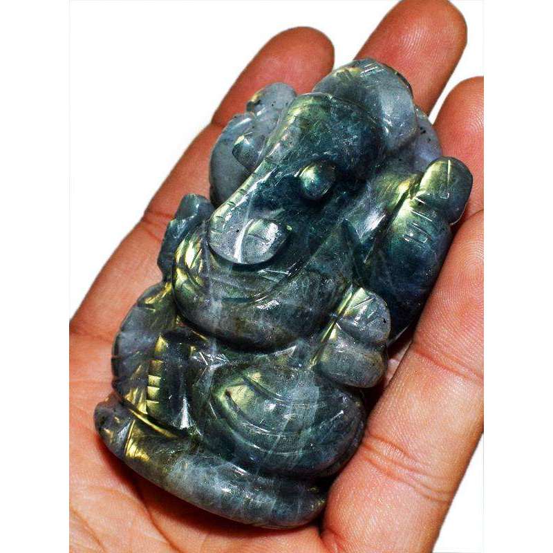 gemsmore:Amazing Flash Labradorite Gemstone Carved Lord Ganesha Idol