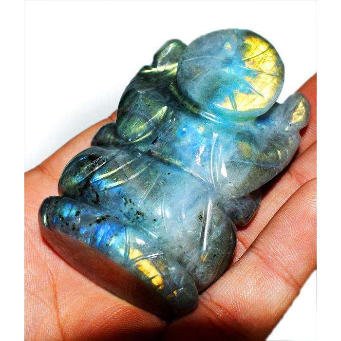 gemsmore:Amazing Flash Labradorite Gemstone Carved Lord Ganesha Idol
