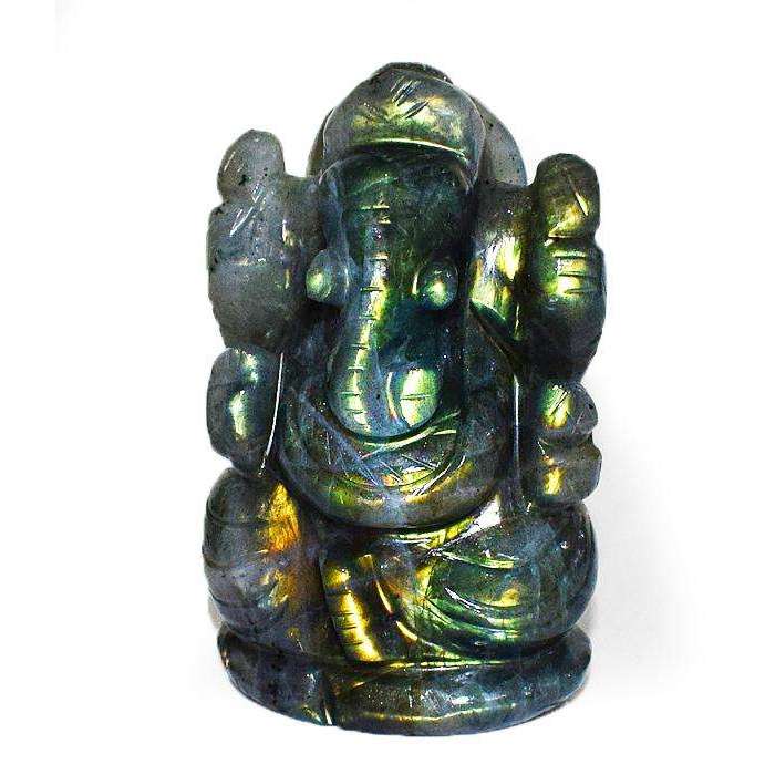 gemsmore:Amazing Flash Labradorite Gemstone Carved Lord Ganesha Idol