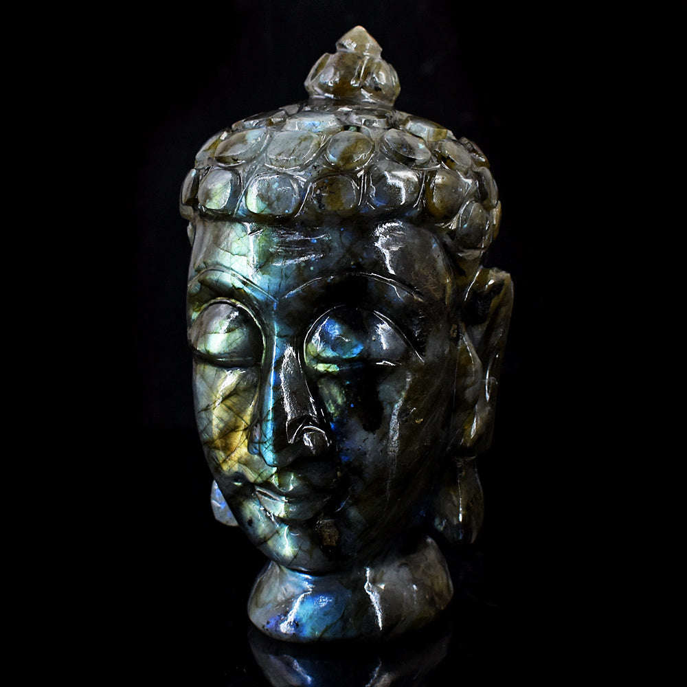 gemsmore:Amazing Flash Labradorite Hand Carved Buddha Head