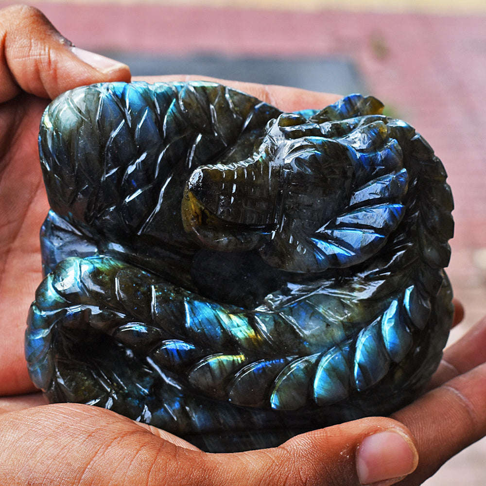 gemsmore:Amazing Flash Labradorite Hand Carved Dragon Gemstone
