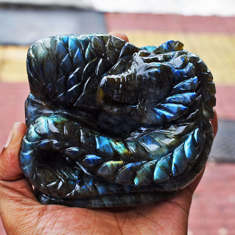gemsmore:Amazing Flash Labradorite Hand Carved Dragon Gemstone