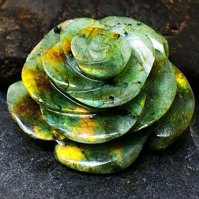 gemsmore:Amazing Flash Labradorite Hand Carved Gemstone Rose