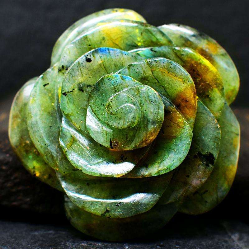 gemsmore:Amazing Flash Labradorite Hand Carved Gemstone Rose