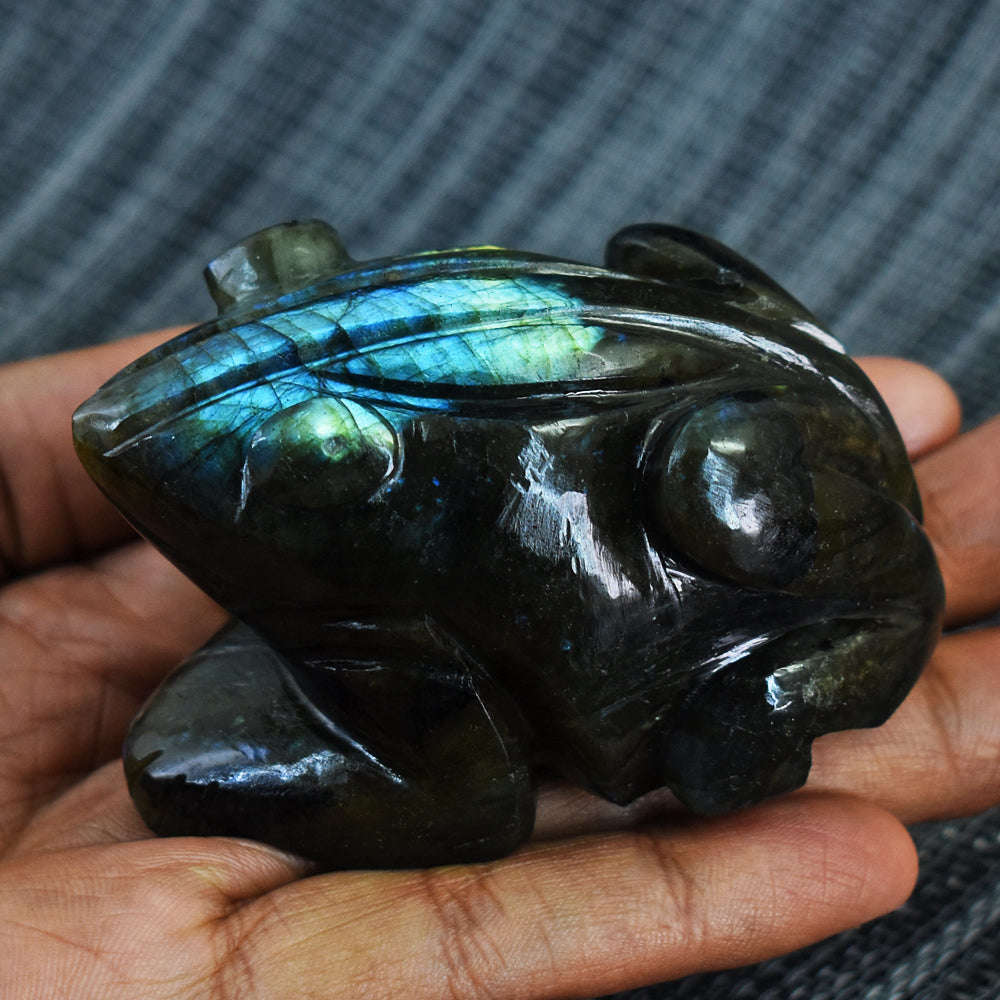 gemsmore:Amazing Flash Labradorite Hand Carved Genuine Crystal Gemstone Carving Frog