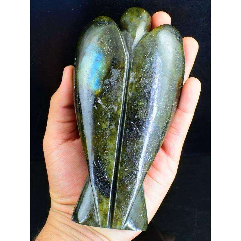 gemsmore:Amazing Flash Labradorite Hand Carved Healing Crystal Angel