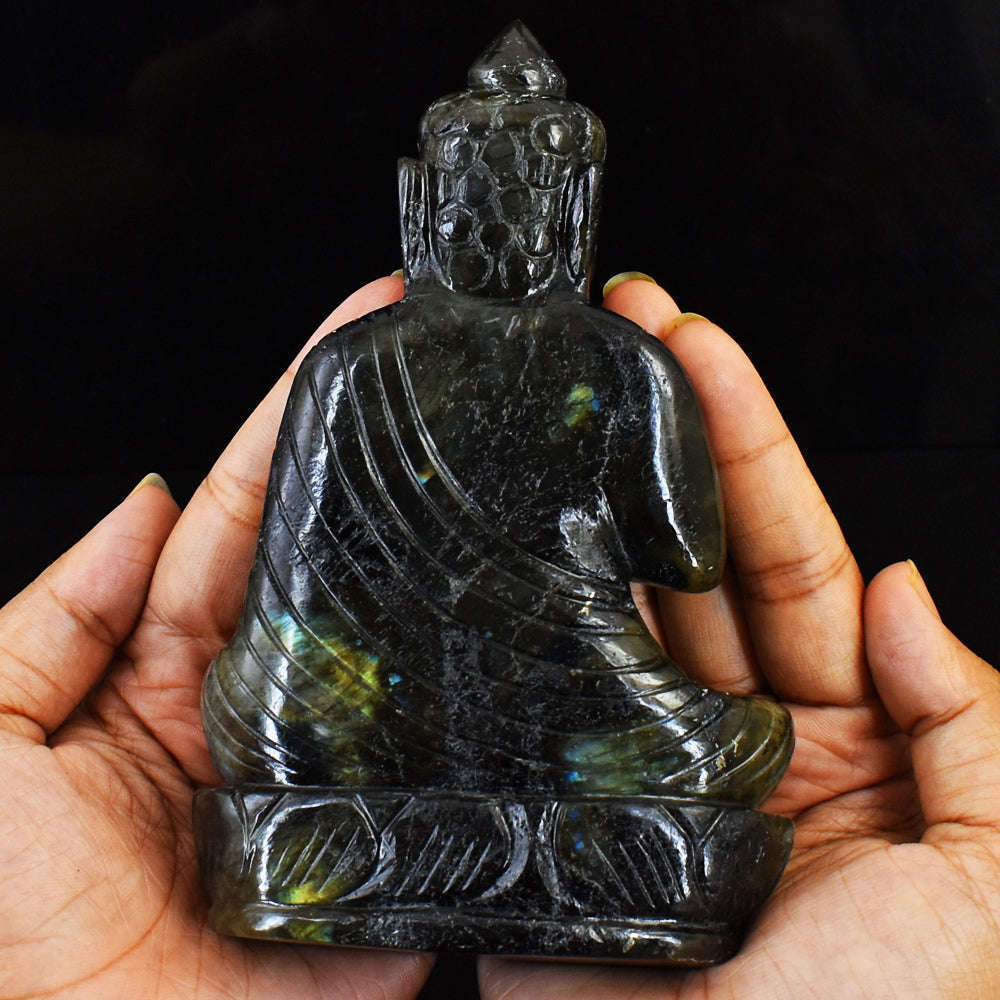 gemsmore:Amazing Flash Labradorite Hand Carved Lord Buddha
