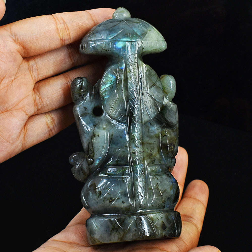 gemsmore:Amazing Flash Labradorite Hand Carved Lord Ganesha