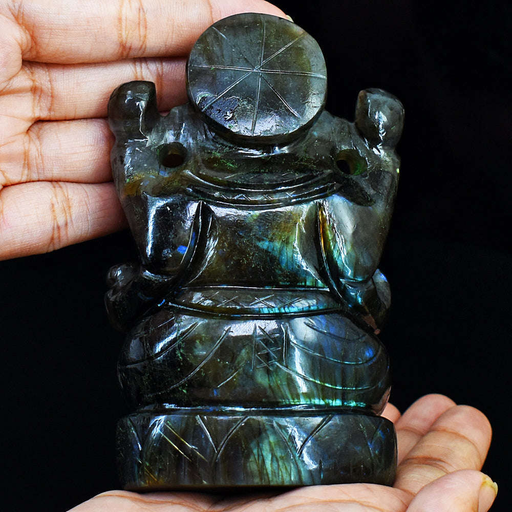 gemsmore:Amazing Flash Labradorite Hand Carved Lord Ganesha
