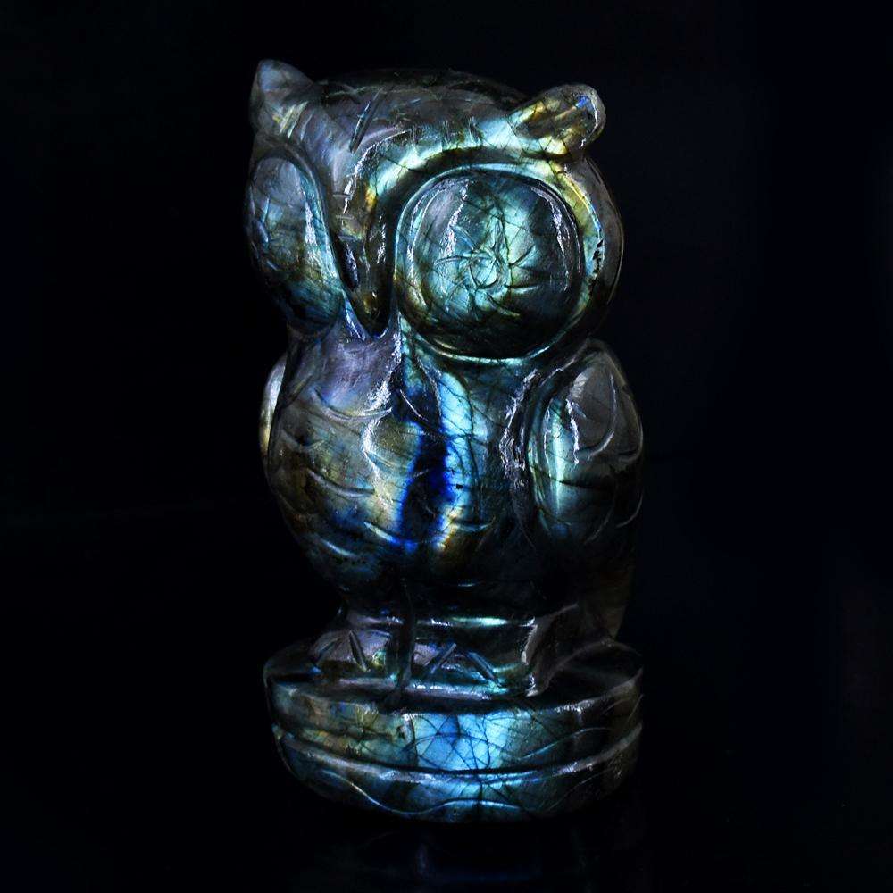 gemsmore:Amazing Flash Labradorite Hand Carved Owl