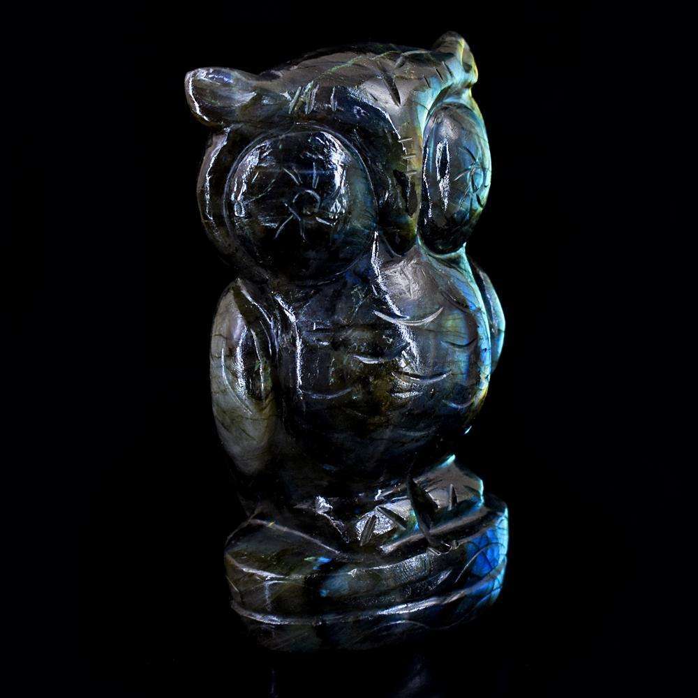 gemsmore:Amazing Flash Labradorite Hand Carved Owl