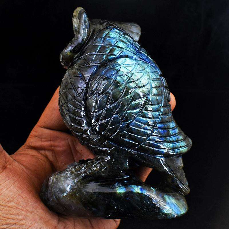 gemsmore:Amazing Flash Labradorite Hand Carved Owl