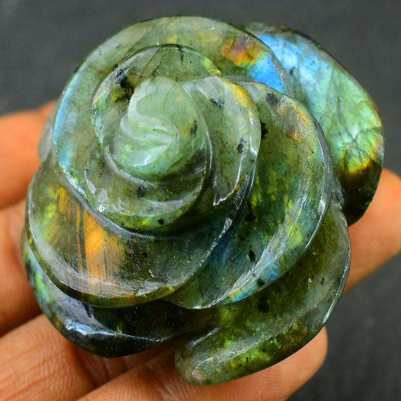 gemsmore:Amazing Flash Labradorite Hand Carved Rose