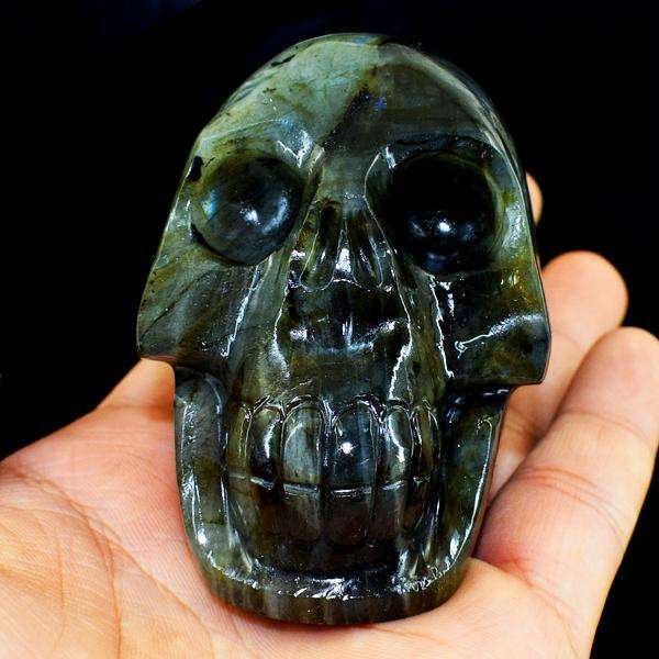 gemsmore:Amazing Flash Labradorite Hand Carved Skull