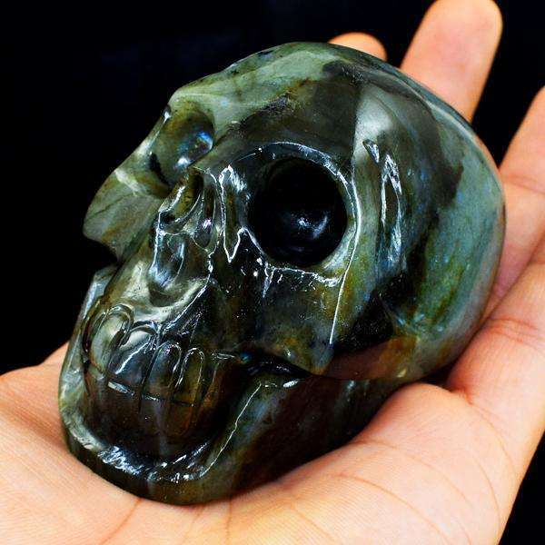 gemsmore:Amazing Flash Labradorite Hand Carved Skull
