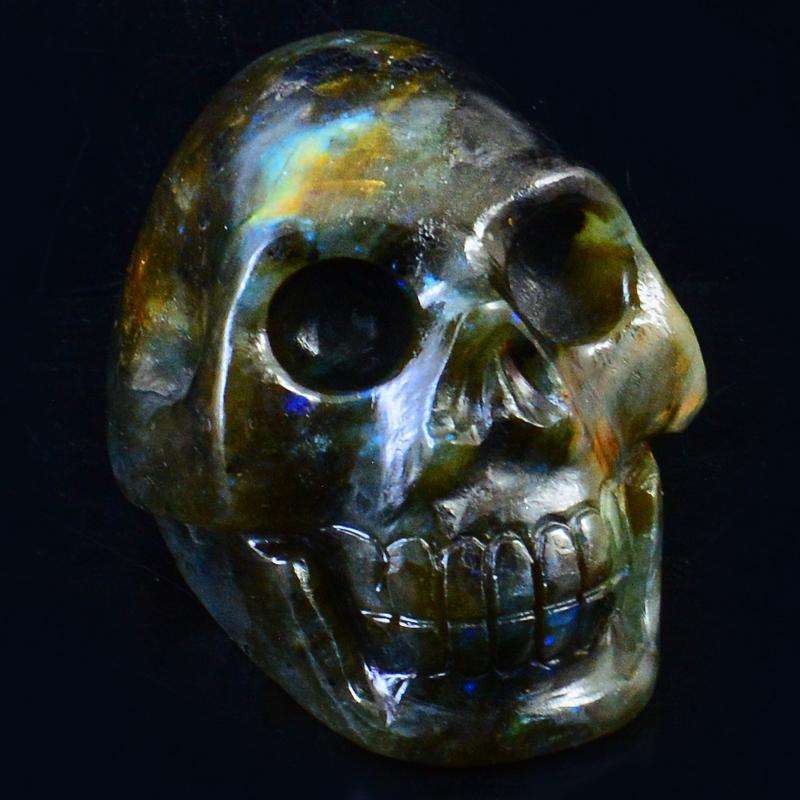 gemsmore:Amazing Flash Labradorite Hand Carved Skull