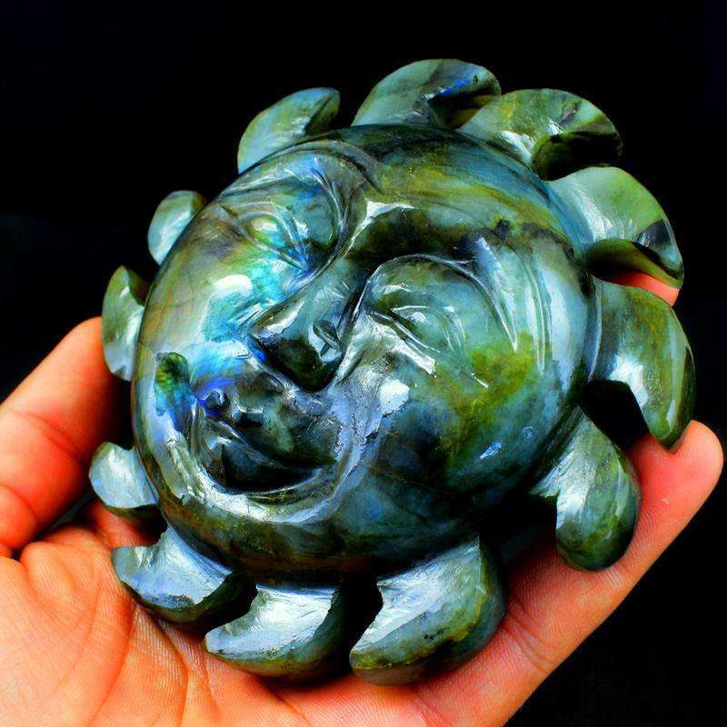 gemsmore:Amazing Flash Labradorite Hand Carved Sun Face Gemstone