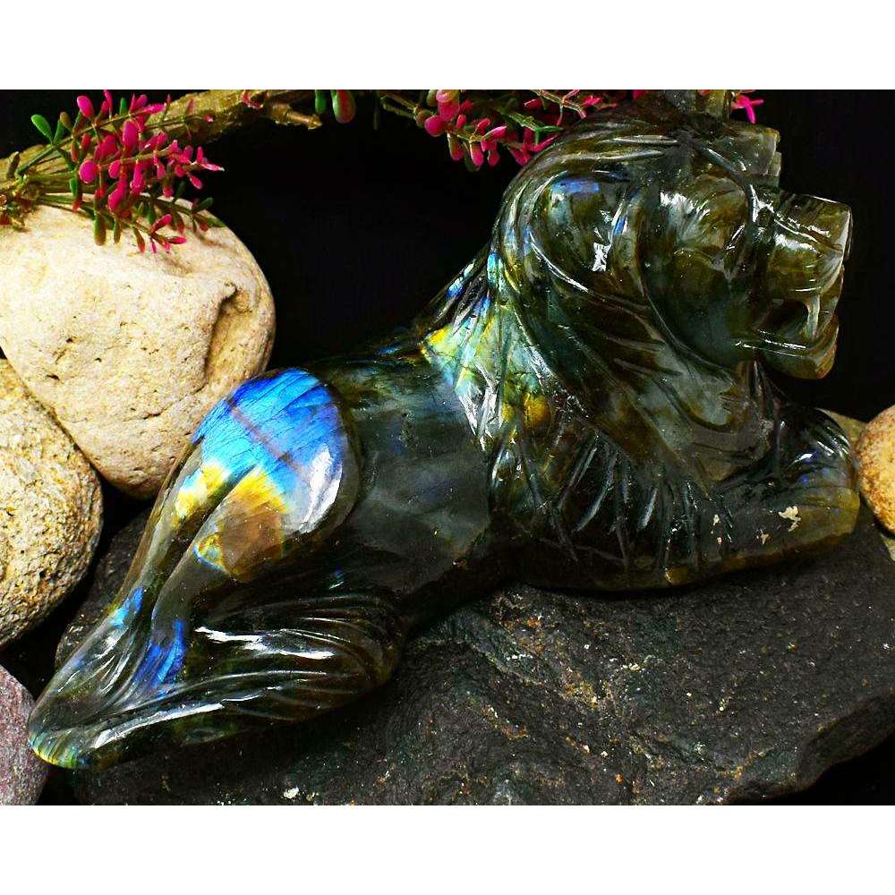 gemsmore:Amazing Flash Top Labradorite Hand Carved Lion