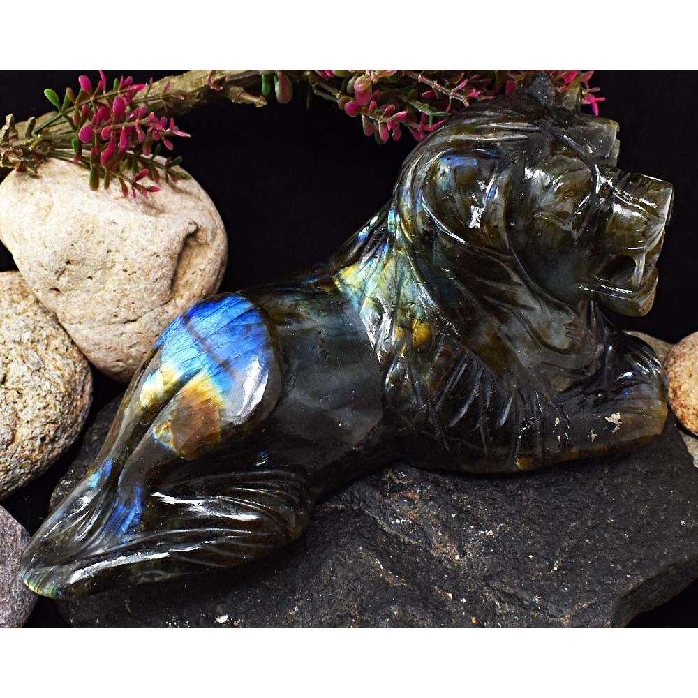 gemsmore:Amazing Flash Top Labradorite Hand Carved Lion