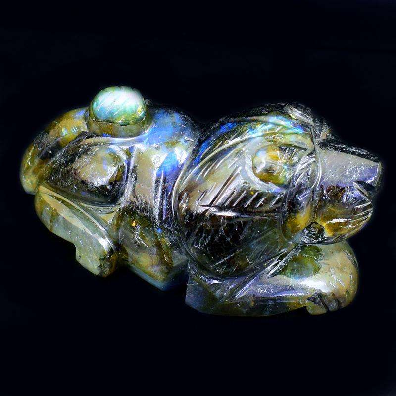 gemsmore:Amazing Flash Top Labradorite Hand Carved Lion
