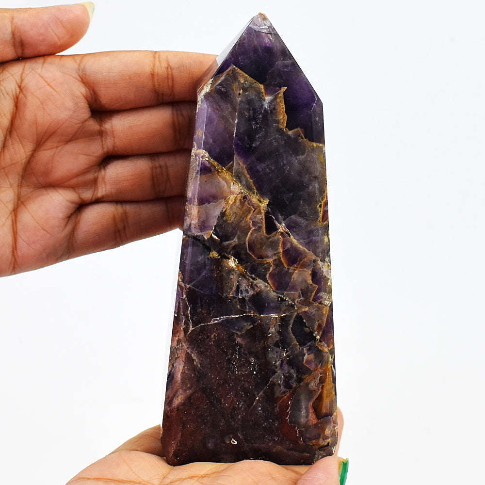 gemsmore:Amazing Genuine Chevron Amethyst Carved Healing Crystal Tower