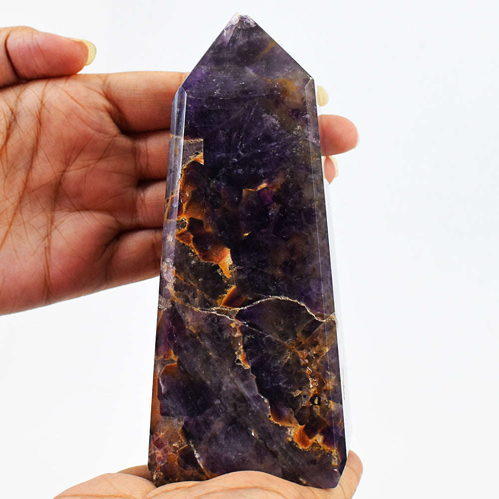 gemsmore:Amazing Genuine Chevron Amethyst Carved Healing Crystal Tower