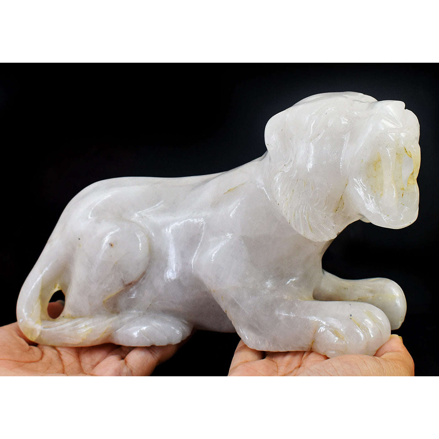 gemsmore:Amazing Genuine Hand Carved White Quartz Lion