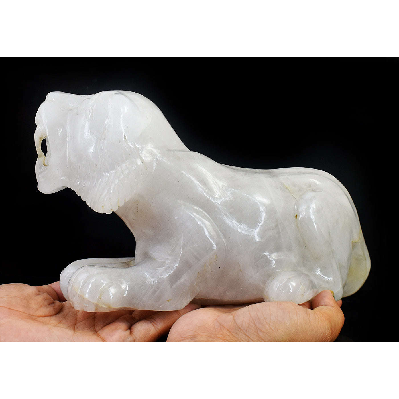 gemsmore:Amazing Genuine Hand Carved White Quartz Lion