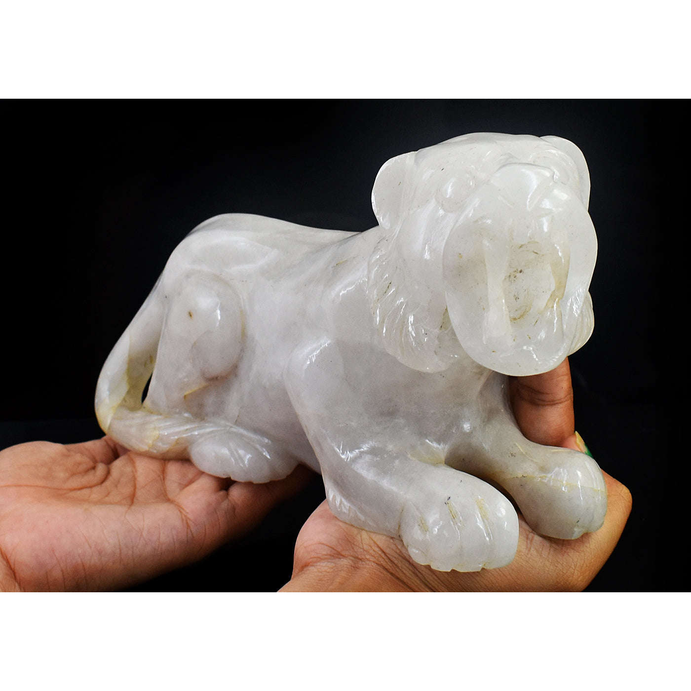 gemsmore:Amazing Genuine Hand Carved White Quartz Lion