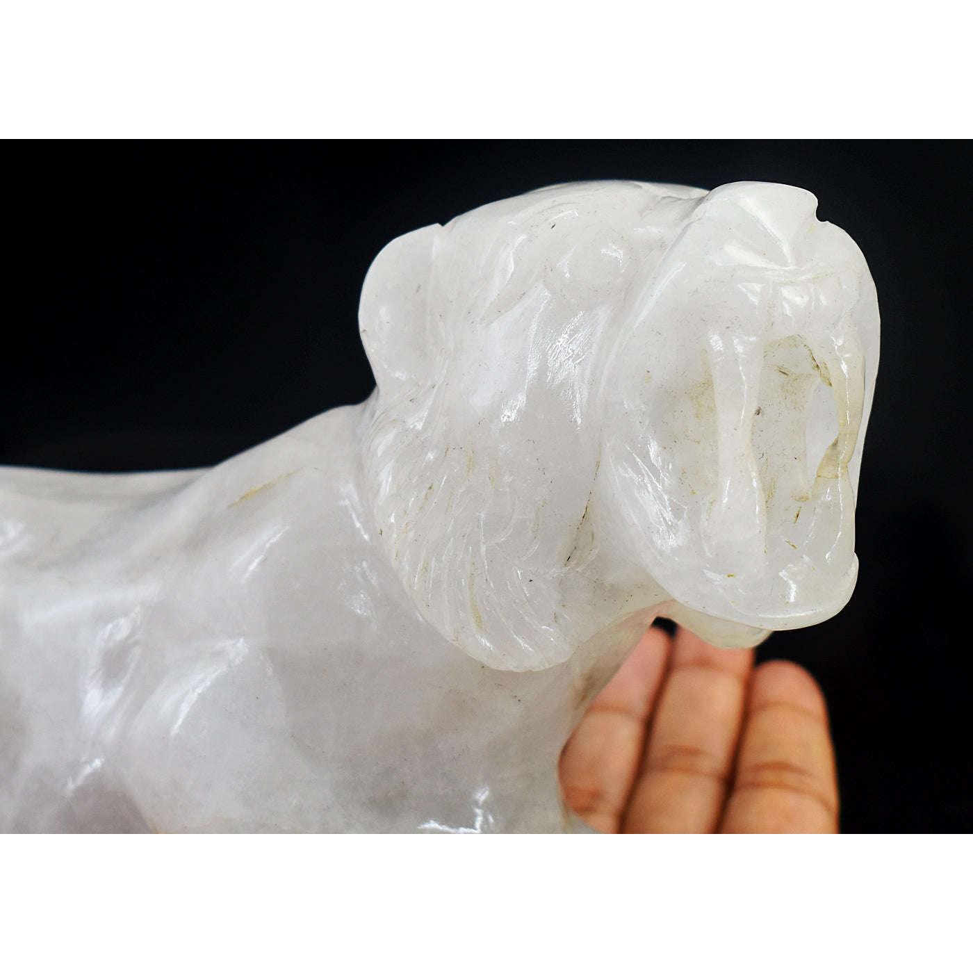 gemsmore:Amazing Genuine Hand Carved White Quartz Lion