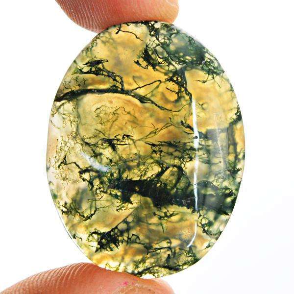 gemsmore:Amazing Genuine Oval Shape Green Moss Agate Untreated Loose Gemstone