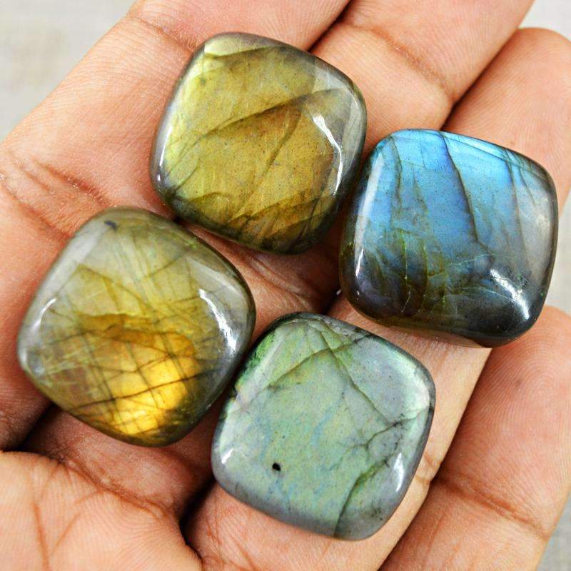 gemsmore:Amazing Golden & Blue Flash Labradorite Gemstone Lot Natural Untreated