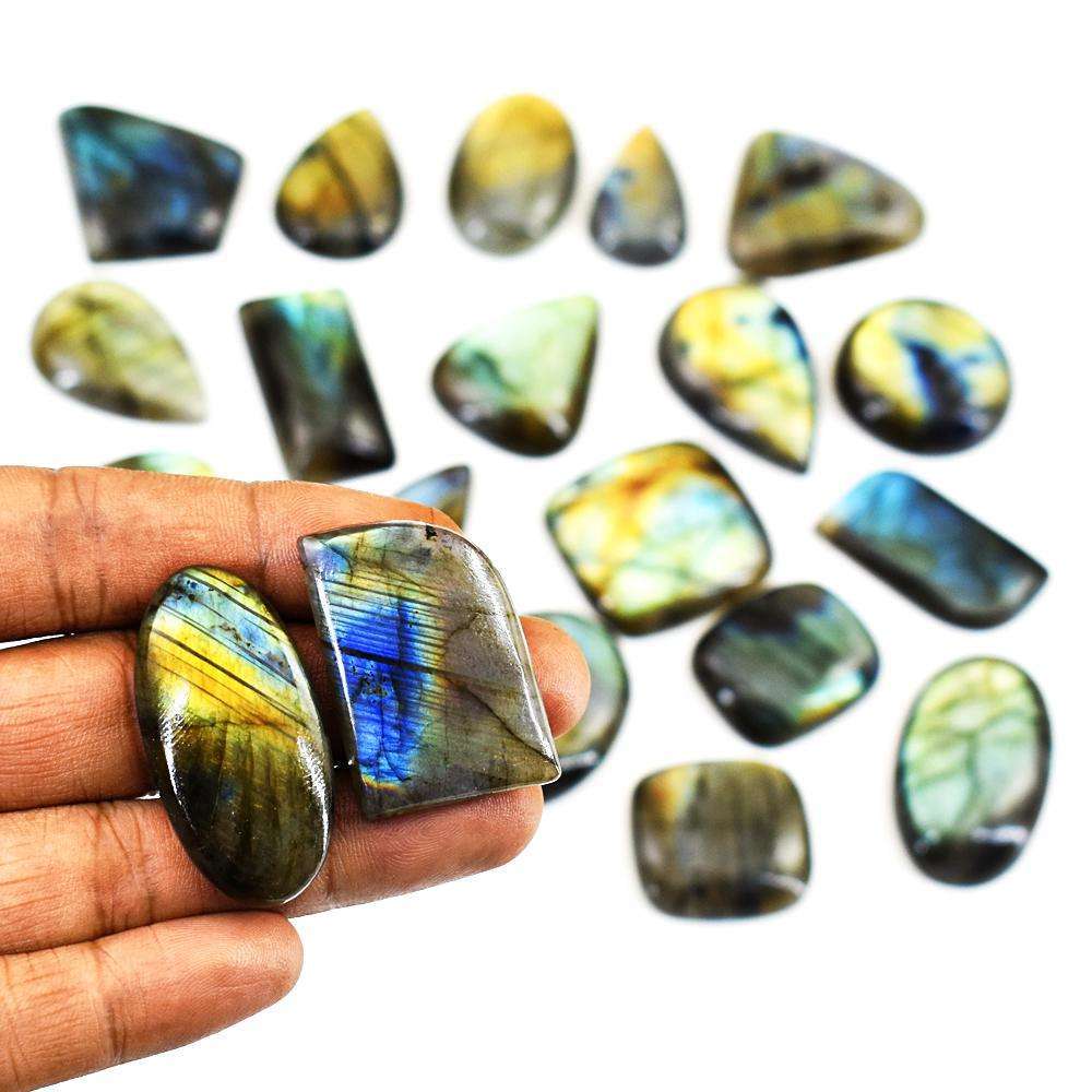 gemsmore:Amazing Golden & Blue Flash Labradorite Untreated Gemstone Cabochon Lot