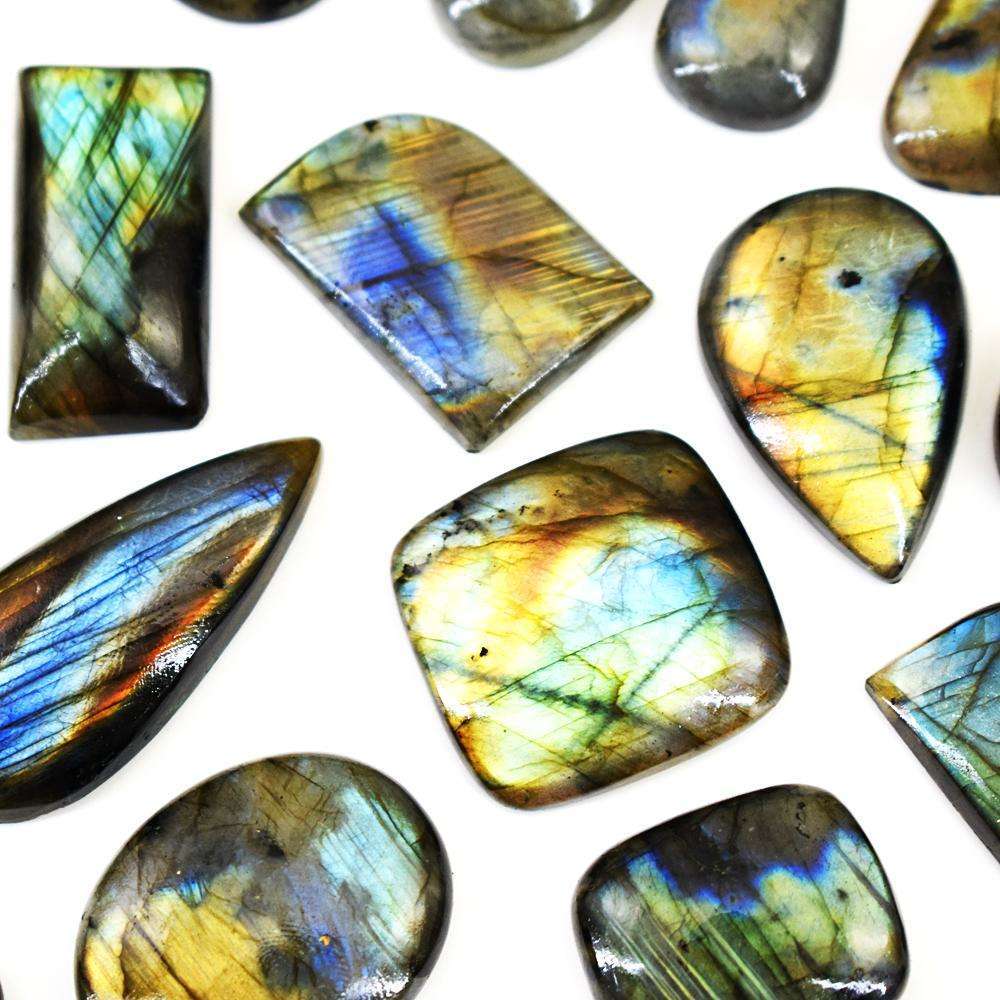 gemsmore:Amazing Golden & Blue Flash Labradorite Untreated Gemstone Cabochon Lot