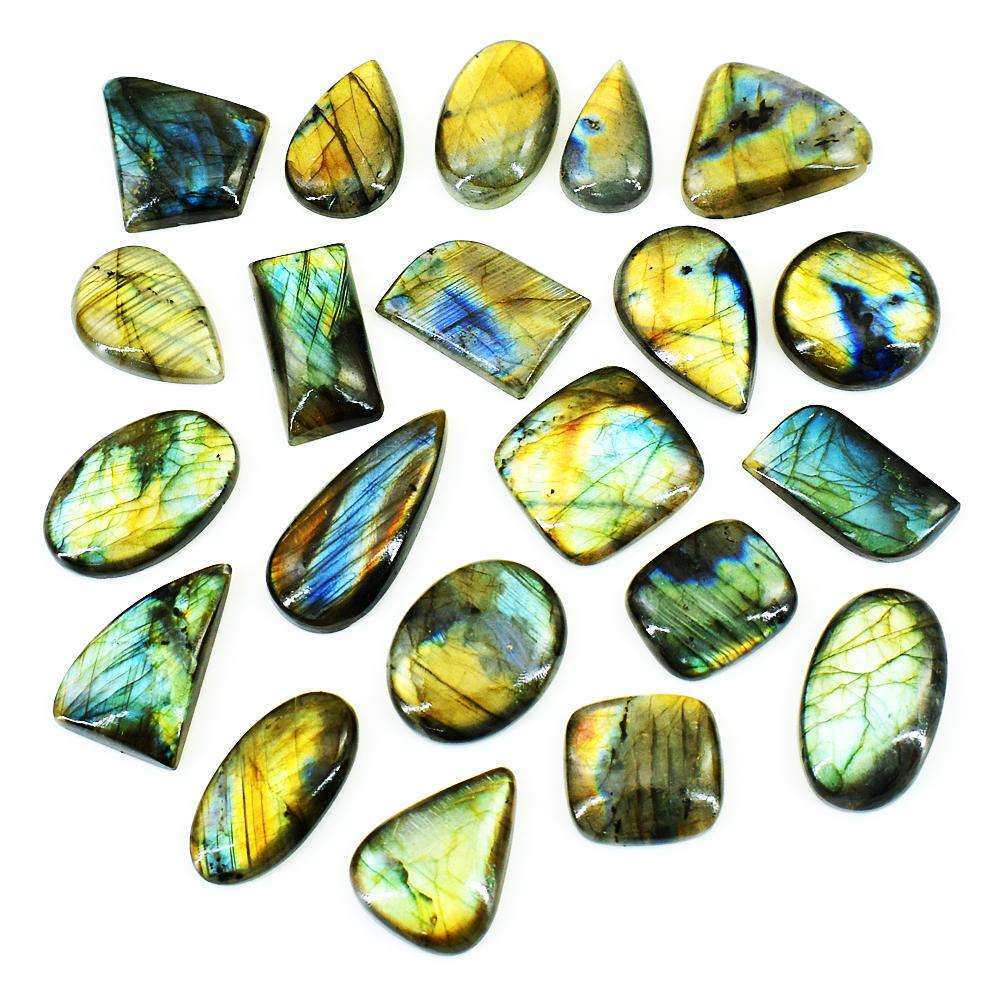 gemsmore:Amazing Golden & Blue Flash Labradorite Untreated Gemstone Cabochon Lot