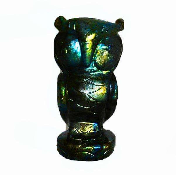 gemsmore:Amazing Golden Flash Labardorite Hand Carved Gemstone Owl