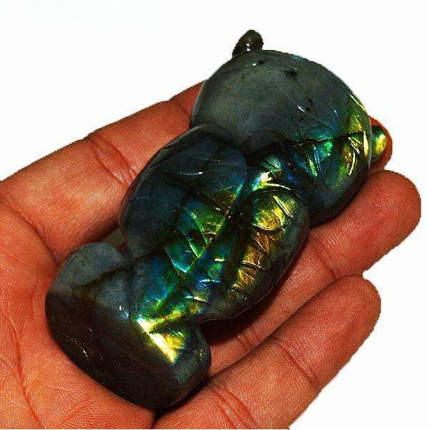 gemsmore:Amazing Golden Flash Labardorite Hand Carved Gemstone Owl