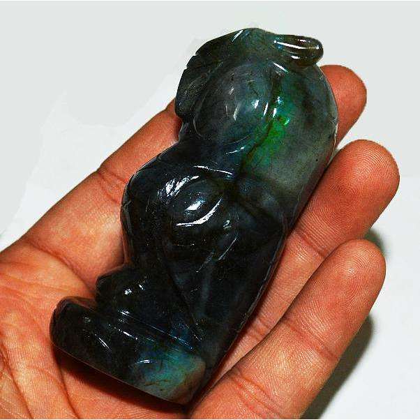 gemsmore:Amazing Golden Flash Labardorite Hand Carved Gemstone Owl