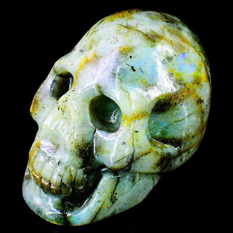gemsmore:Amazing Golden Flash Labradorite Hand Carved Skull