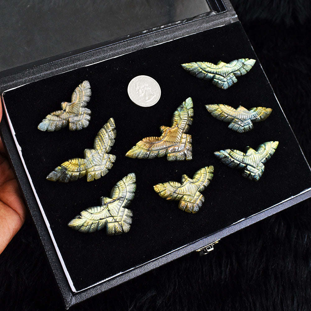 gemsmore:Amazing Golden & Orange Flash  Labradorite Untreated Eagle Cabochon Lot