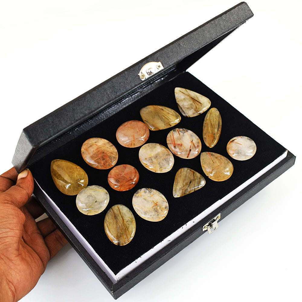 gemsmore:Amazing Golden Rutile Quartz  Untreated Gemstone Cabochon Lot